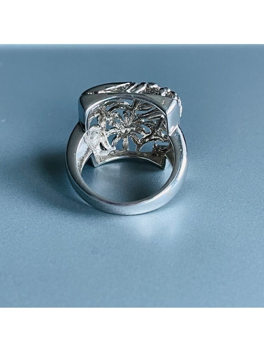 OpenWork Floral Filigree Square Sterling Silver Ring - Picture 7 of 10